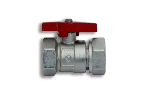 Kugelhahn mit rotem Handgriff, aus Metall gefertigt. Produkt von Roth, geeignet für flüssige und gasförmige Medien in verschiedenen Anwendungen.